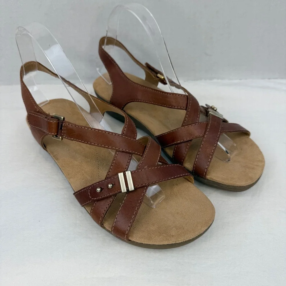 Naturalizer Winsome Brown Leather Strappy Slingback Wedge Sandals Womens 8.5N